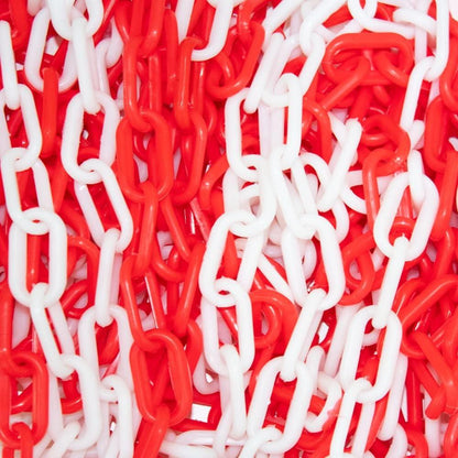 Yuzet Red White Plastic Barrier Chain 6mm x 25m Safety Crowd Control Chain