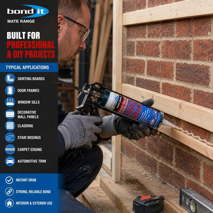 Bond It Saves Nails Solvent Free Grab Adhesive – High Strength Gap Filling Construction Adhesive for Wood, Brick, Concrete and Plasterboard