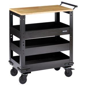 BUNKER  3 Tier Trolley with Pull Handle and Hardwood Worktop, 714mm