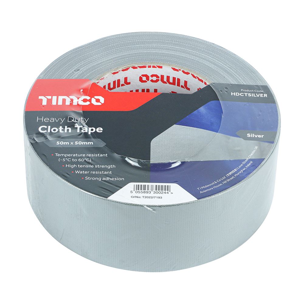 TIMCO Heavy Duty Cloth Tape Silver Silver 50m x 50mm Pack 1.0
