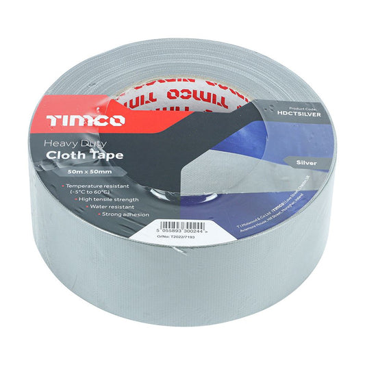 TIMCO Heavy Duty Cloth Tape Silver Silver 50m x 50mm Pack 1.0