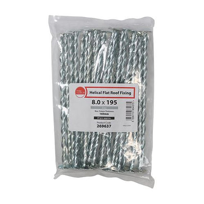 TIMCO Helical Flat Roof Fixing Zinc 8.0 x 195 Silver Pack 25