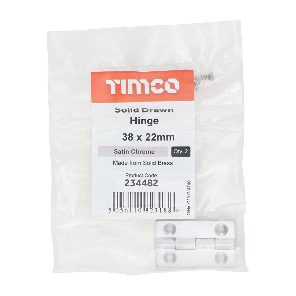 TIMCO Solid Drawn Hinge S/Chrome 38 x 22 Pack 2