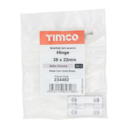 TIMCO Solid Drawn Hinge S/Chrome 38 x 22 Pack 2