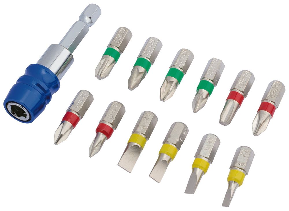 Draper 13PC SCREWDRIVER BIT SET 82401 Coloured Screwdriver Bit Set With Magnetic Holder (13 Piece)