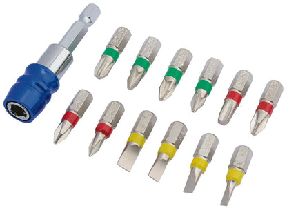 Draper 13PC SCREWDRIVER BIT SET 82401 Coloured Screwdriver Bit Set With Magnetic Holder (13 Piece)