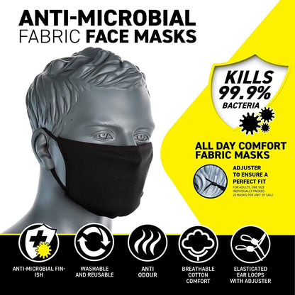 PORTWEST CV22 WHITE 2-Ply Anti-Microbial Fabric Face Mask Pack of 6