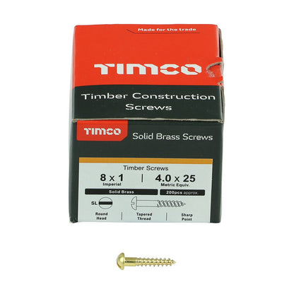 TIMCO Brass Timber Screw SLOT RND 8 x 1 Pack 200