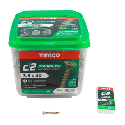 TIMCO C2 Strong-Fix PZ2 CSK ZYP 3.5 x 30 Gold Pack 1800