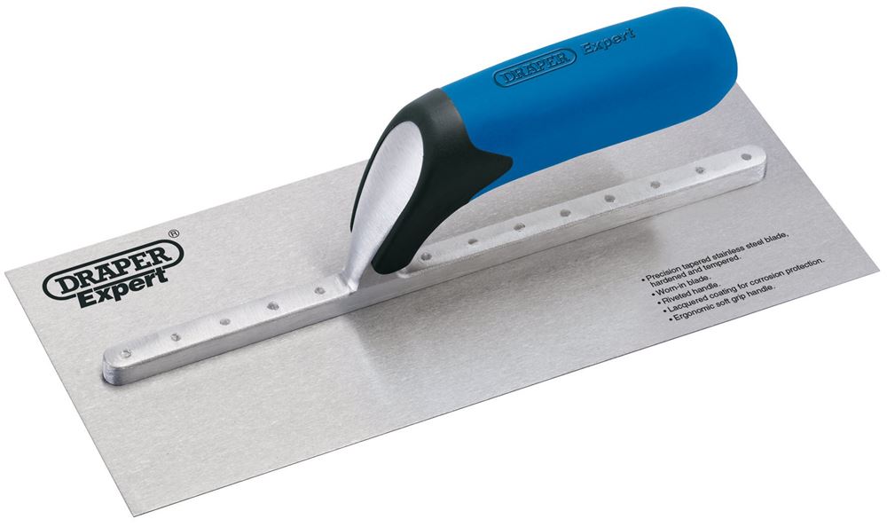 81200 Draper Expert Expert Soft Grip Stainless Steel Plastering Trowel, 119 x 280mm Plastering Trowels Professional Trade DIY Workshop Garage Use