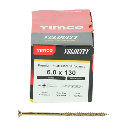 TIMCO Velocity Screw PZ3 CSK ZYP 6.0 x 130 Gold Pack 100