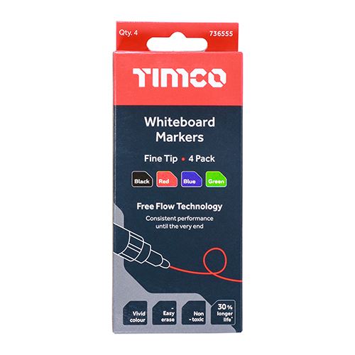 TIMCO Whiteboard Markers MIX Fine Tip Four Pack White Pack 4