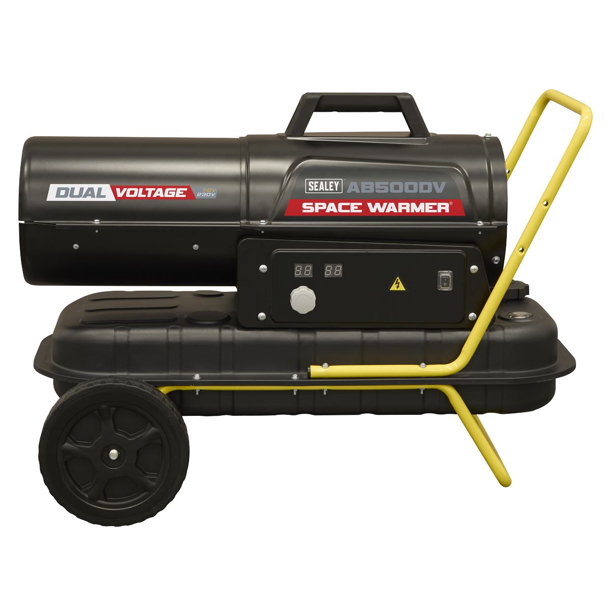 Sealey AB500DV Dual Voltage Kerosene/Diesel Space Warmer Heater with Wheels 50,000Btu/hr | 50,000Btu/(15kW), 230V 50Hz or 110V 50Hz, Thermostat