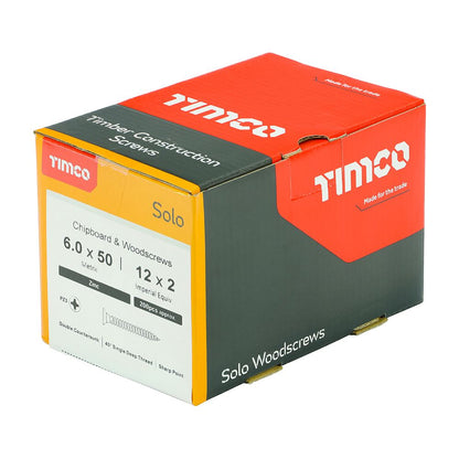 TIMCO Solo Woodscrew PZ3 CSK Zinc 6.0 x 50 Silver Pack 200