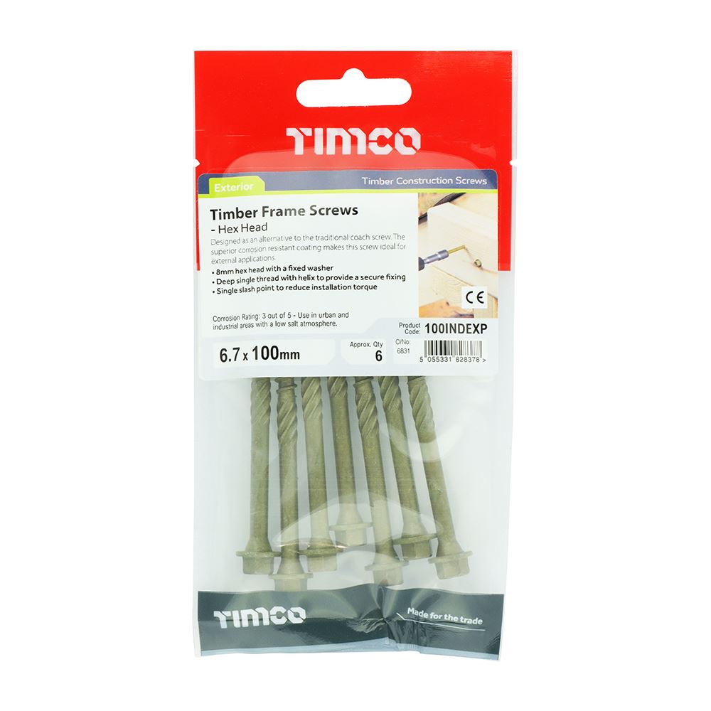 TIMCO Hex Head Timber Construction Screws 6.7mm Exterior Green – Various Lengths and Pack Sizes for Landscaping, Timber Framing and Structural Timber Fixing