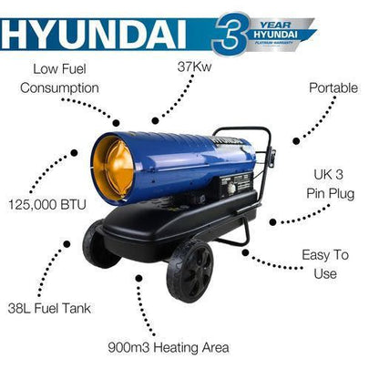 Hyundai HY125DKH Diesel Space Heater 37kW 125,000BTU Workshop Heater Garage Heater