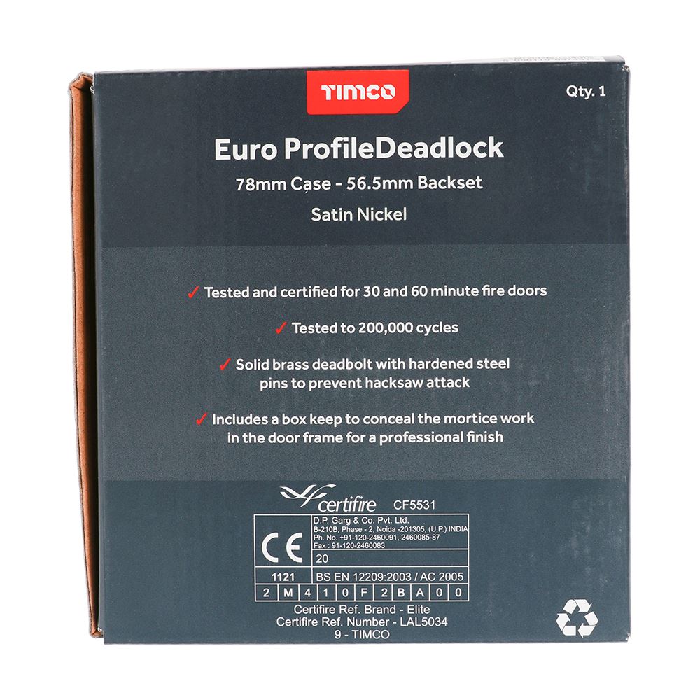 TIMCO Euro Deadlock Sat. Nickel 78mm Pack 1