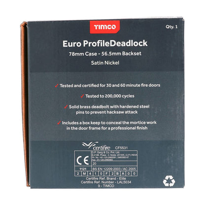 TIMCO Euro Deadlock Sat. Nickel 78mm Pack 1