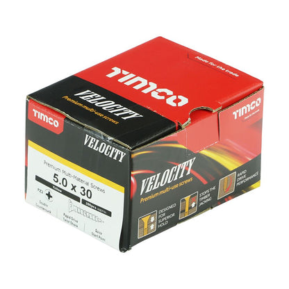 TIMCO Velocity Screw PZ2 CSK ZYP 5.0 x 30 Gold Pack 200