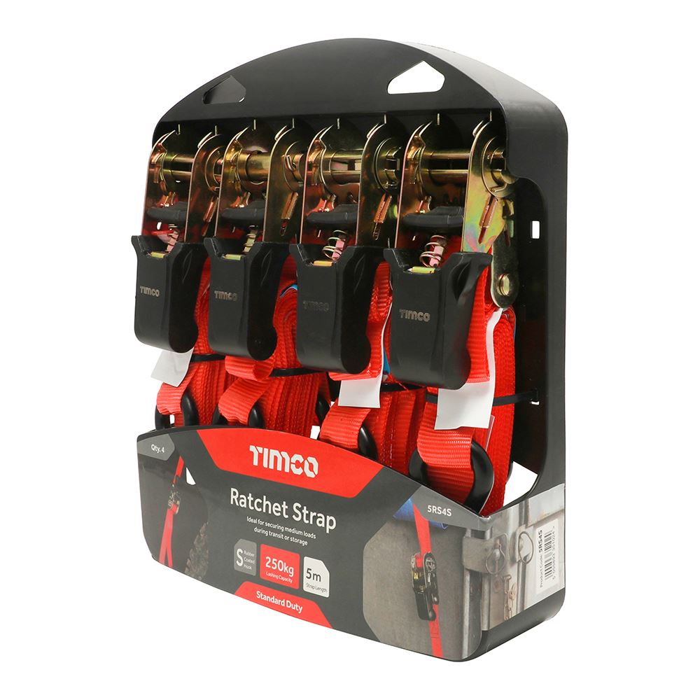 TIMCO S Hook Ratchet Straps STD 5m x 25mm Pack 4