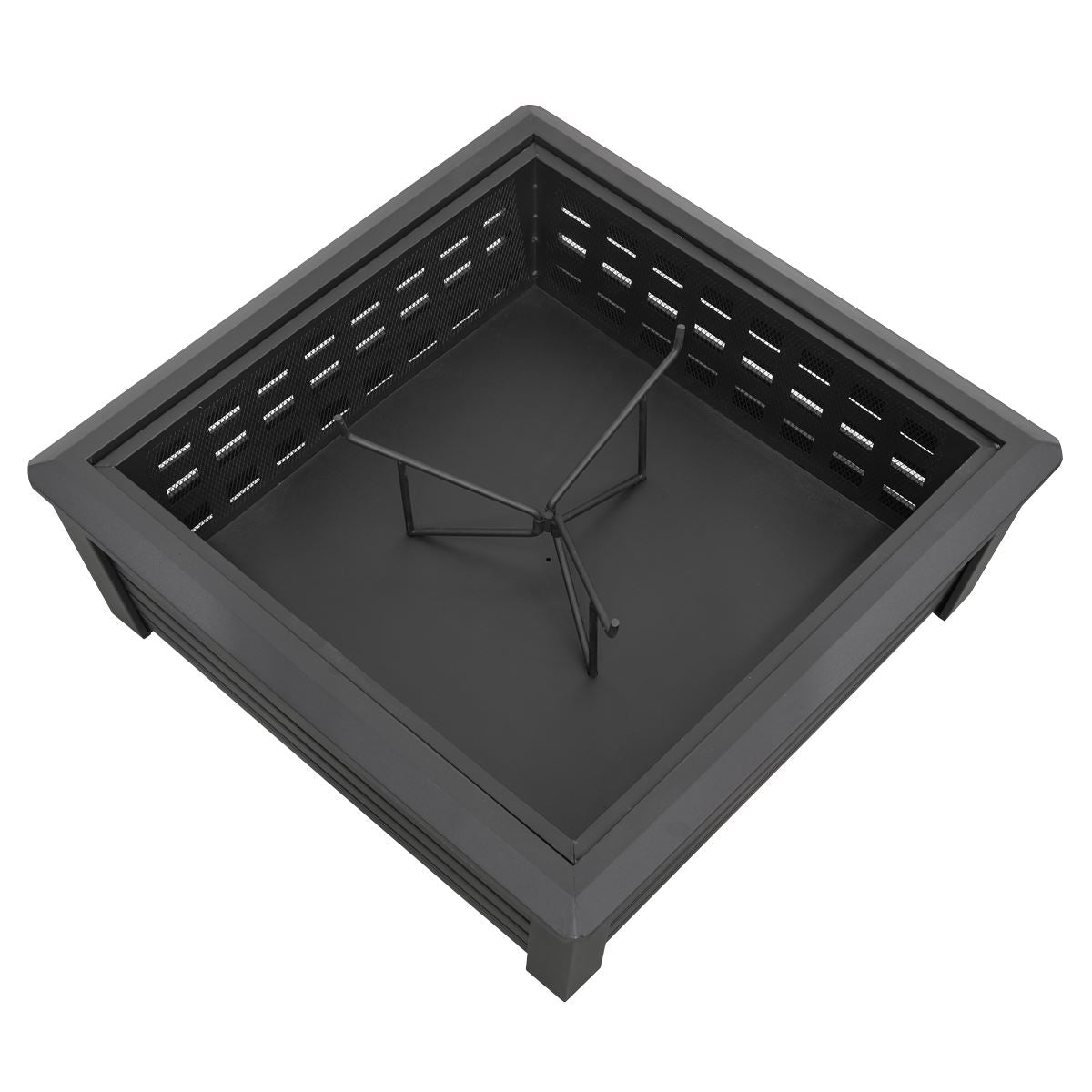 Dellonda DG43 89cm Square Outdoor Fire Pit, Black | Safety Screen | Contemporary style square fire pit is perfect for relaxing outdoors with family