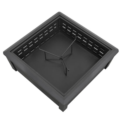 Dellonda DG43 89cm Square Outdoor Fire Pit, Black | Safety Screen | Contemporary style square fire pit is perfect for relaxing outdoors with family