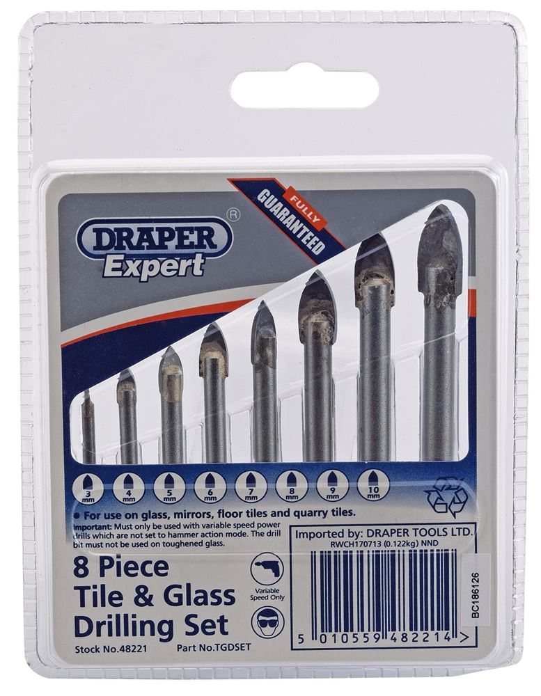 Draper TLE/GLSS DRILL BIT PK8 48221 Tile and Glass Drilling Set (8 Piece)
