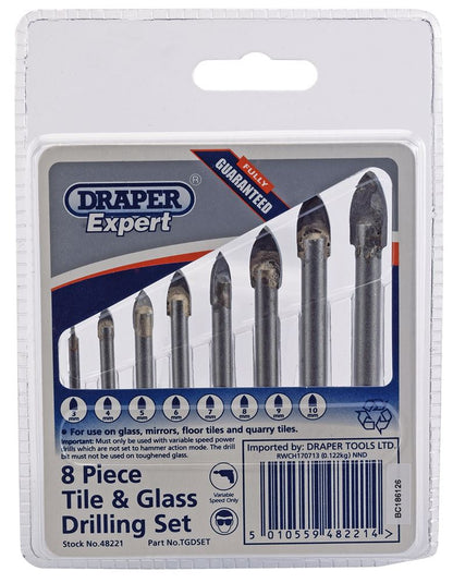 Draper TLE/GLSS DRILL BIT PK8 48221 Tile and Glass Drilling Set (8 Piece)