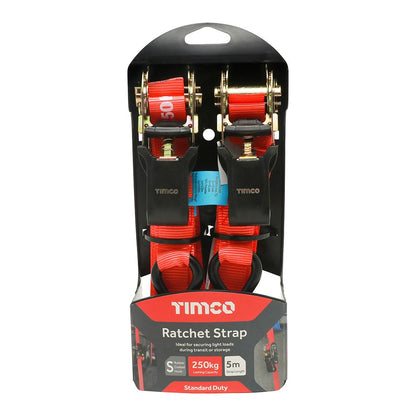 TIMCO S Hook Ratchet Straps STD 5m x 25mm Pack 2