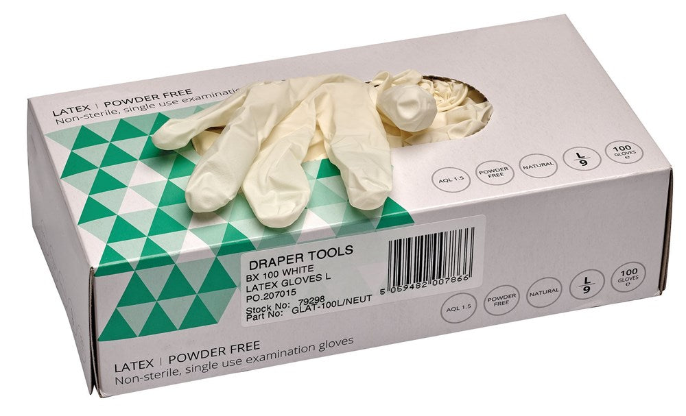 DRAPER 79298 - White Latex Gloves (Box of 100)