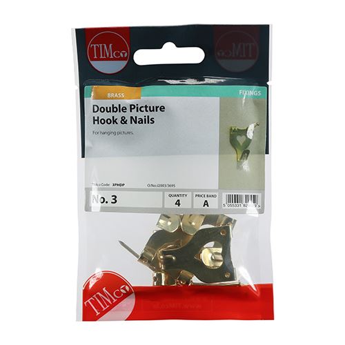 TIMCO Picture Hook & Nails - E/Brass No.3 Double Pack 4