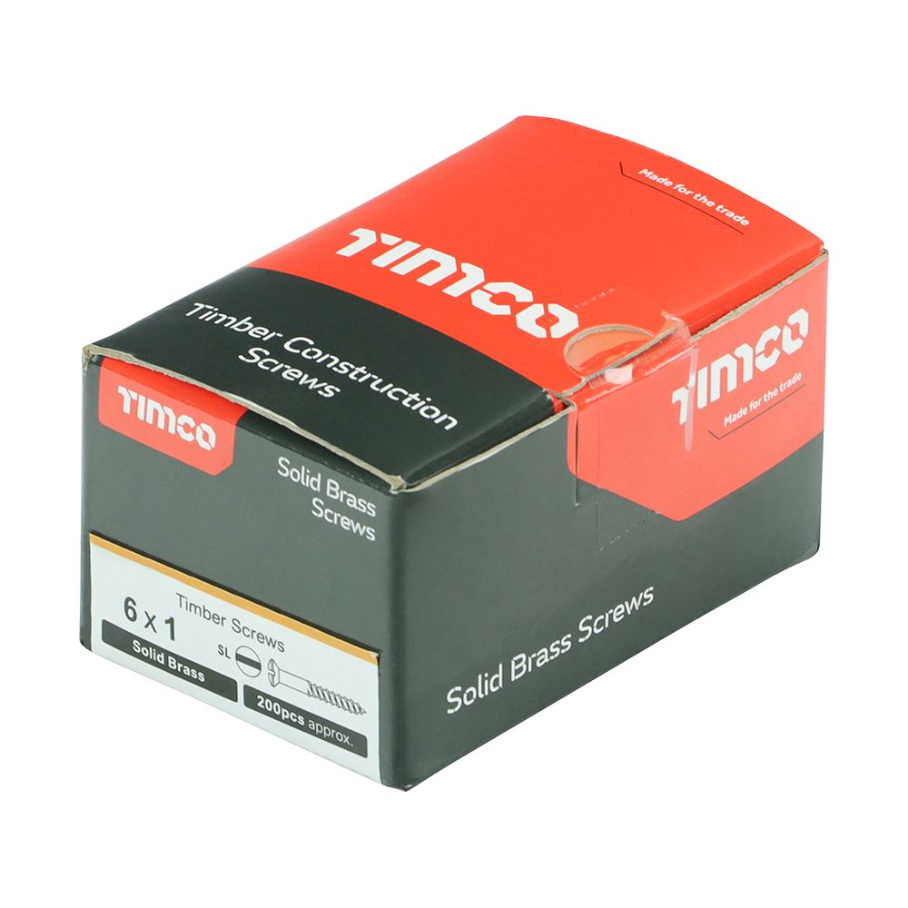 TIMCO Brass Timber Screw SLOT R CSK 6 x 1 Pack 200