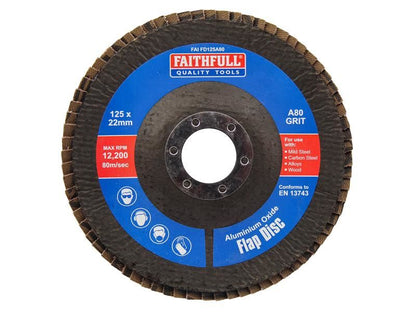 Faithfull FAIFD125A80 Aluminium Oxide Flap Disc 125 x 22mm 80 Grit |