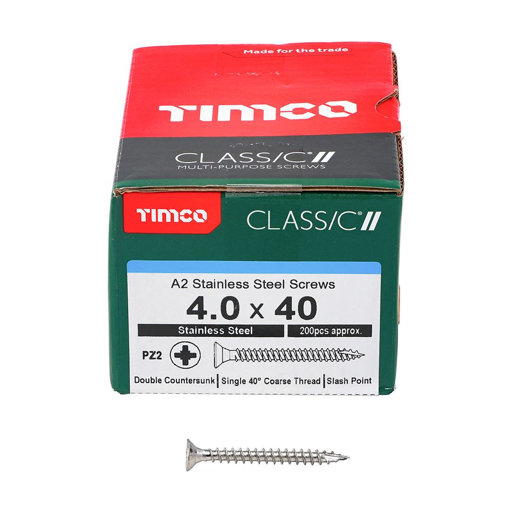 TIMCO Classic Screw PZ2 CSK A2 SS 4.0 x 40 Pack 200