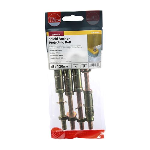 TIMCO Shield Anchor Proj. Bolt - ZYP M8:60P (M8 x 120) Gold Pack 4