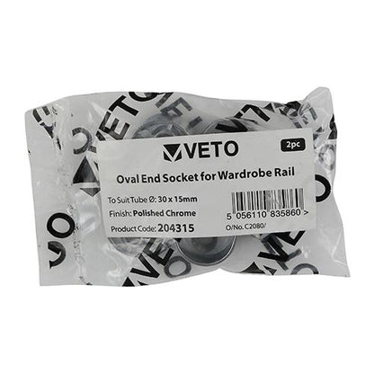 TIMCO Oval End Socket P/Chrome 30 x 15 Pack 2