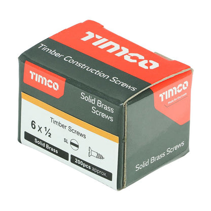 TIMCO Brass Timber Screw SLOT CSK 6 x 1/2 Pack 200