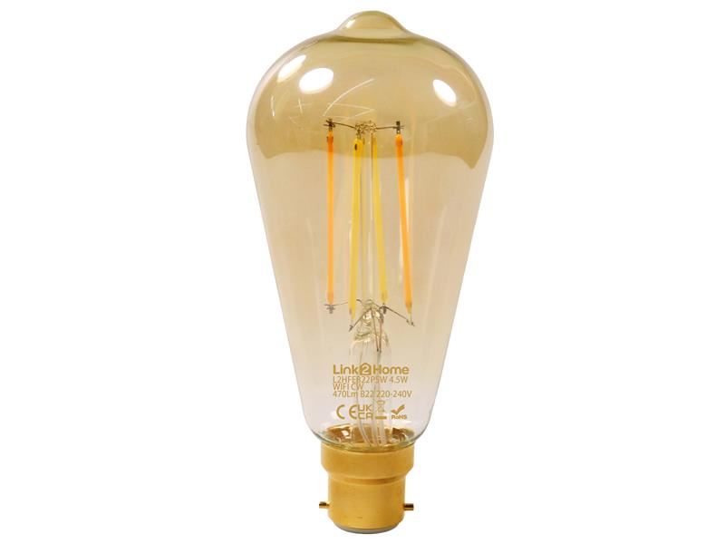 LTH Wi-Fi LED BC (B22) Pear Filament Dimmable Bulb, White 470 lm 4.5W