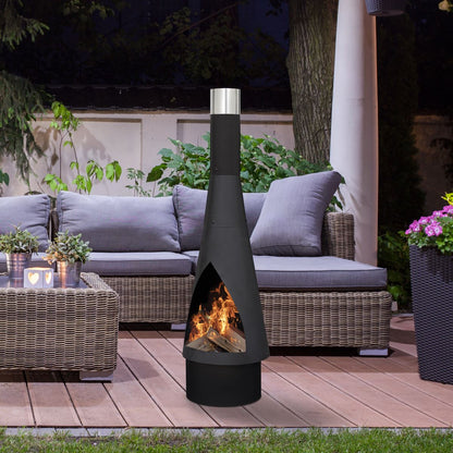 Dellonda DG109 Outdoor Chiminea, Fireplace, Fire Pit, Heater, Durable, Black Steel | Stylish chiminea is perfect for relaxing outdoors with family and