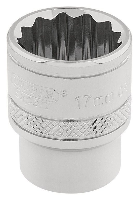32781 Draper Expert Expert HI-TORQ 12 Point Socket, 3/8 Sq. Dr., 17mm D-MM/B 3/8 Sockets Professional Trade DIY Workshop Garage Use