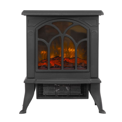 Baridi DH121 Electric Stove Heater Fireplace with LED Log Flame Effect 1800W - Black | 230V~ 50Hz, Thermostat, Tip-Over Switch, LED Flame Effect