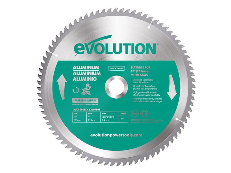 EVL Aluminium Cutting Mitre Saw Blade 255 x 25.4mm x 80T