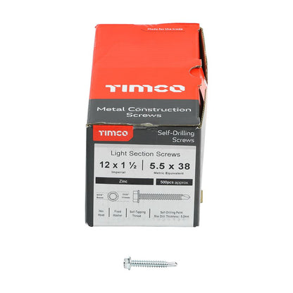 TIMCO Hex Screw S/DRILL No3 Zinc 12 x 1 1/2 Silver Pack 500
