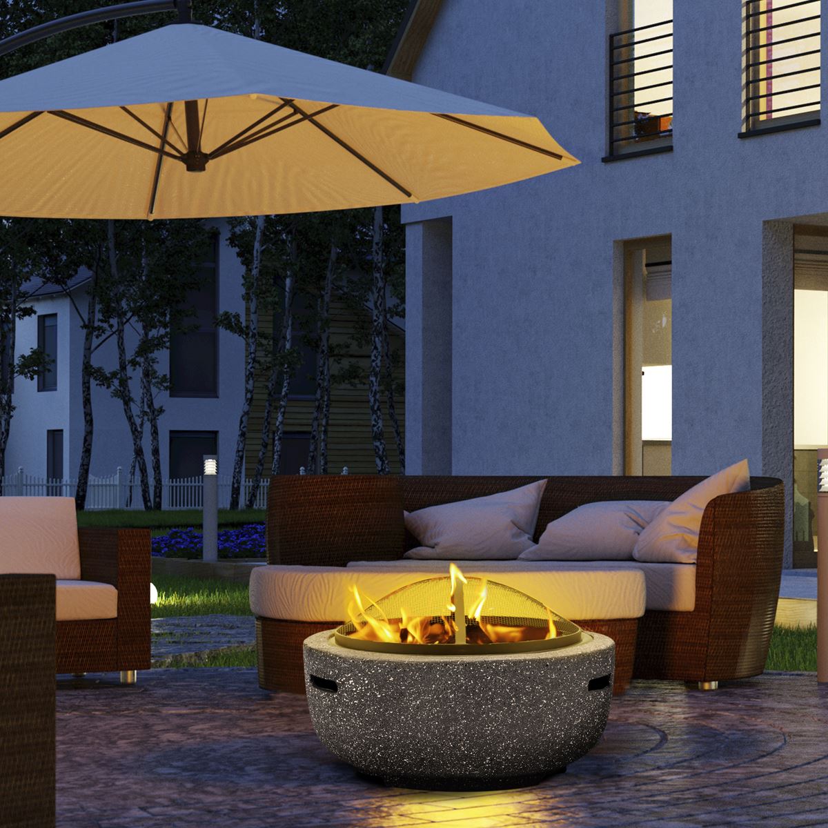 Dellonda DG189 Round MgO Fire Pit with BBQ Grill & Safety Mesh Screen 60cm - Dark Grey | Magnesium Oxide | The fire pit is made from MgO (Magnesium