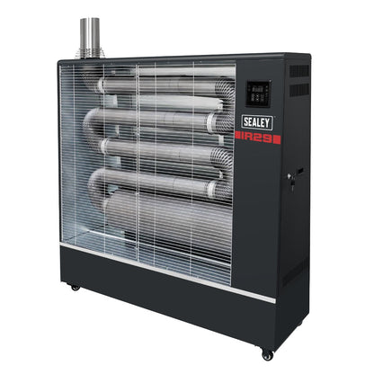Sealey IR29 Industrial Infrared Diesel Heater 29kW | 99,000Btu/hr(29kW), 80W, 230V~50Hz, Thermostat, Timer, Wheels, Overheat Protection