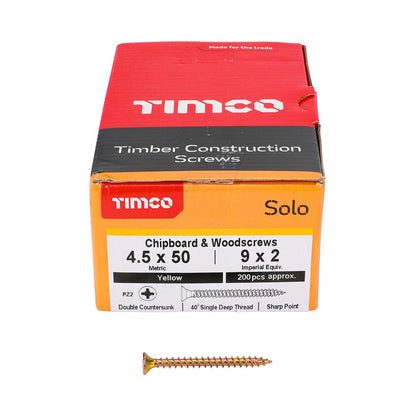 TIMCO Solo Woodscrew PZ2 CSK ZYP 4.5 x 50 Gold Pack 200
