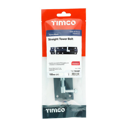 TIMCO Straight Tower Bolt Black 4" Black Pack 1