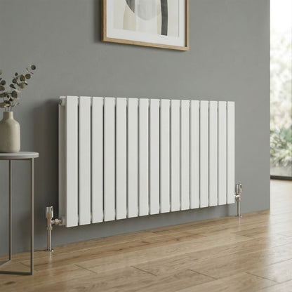 Baridi DH352 Horizontal Radiator Contemporary Double Flat Panel Design 600 x 1190mm - White | Steel | Horizontal flat panel design delivers a BTU