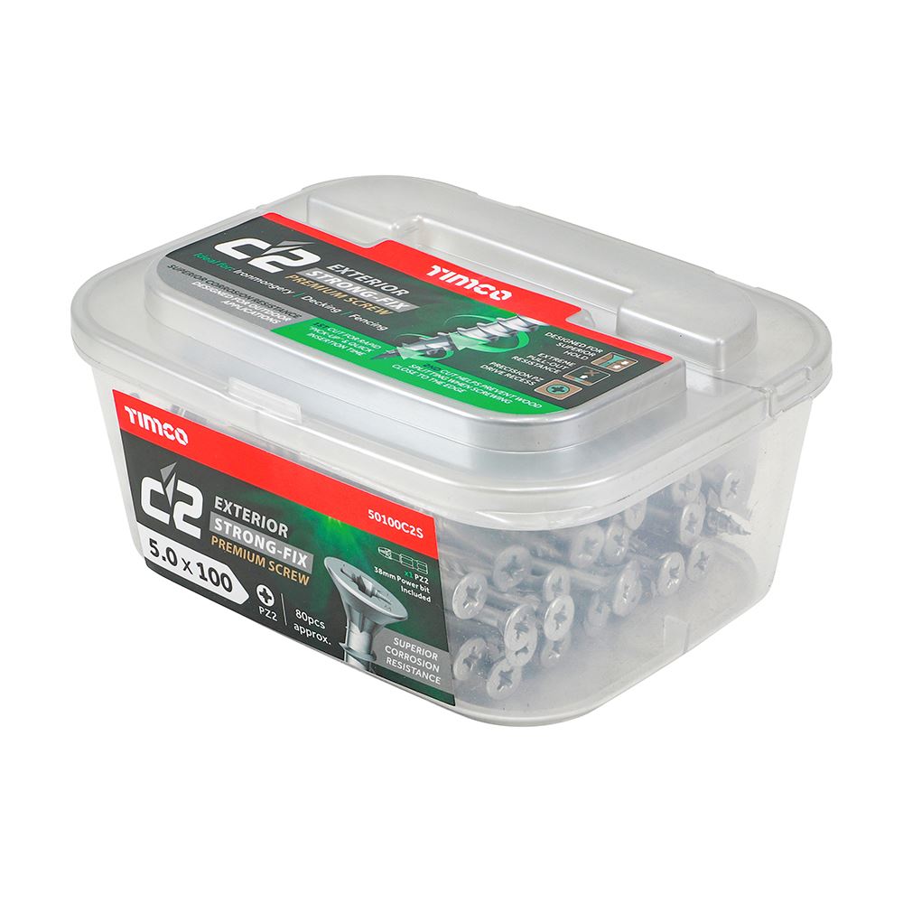 TIMCO C2 Strong-Fix Exterior PZ2 CSK 5.0 x 100 Silver Pack 80