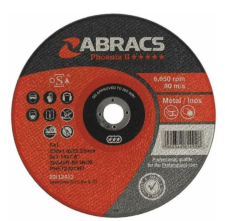 ABRACS F41 Metatl / INOX Grinding Disc 230mmx1.8mmx22.23mm  6,600rpm  80m/s